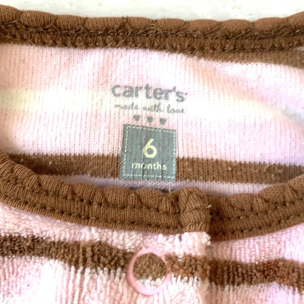Carters 6m Baby Girl Terry Footie Sleeper Pajamas One Piece Outfit Pink Stripes